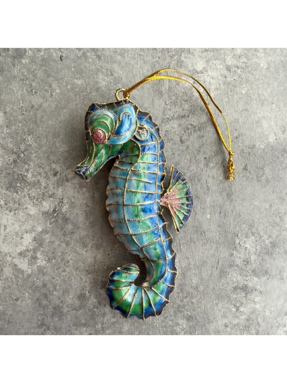 Cloisonné SEAHORSE Ornament 4” 2008 Blue Green Ocean Coastal Sea Beach Nautical